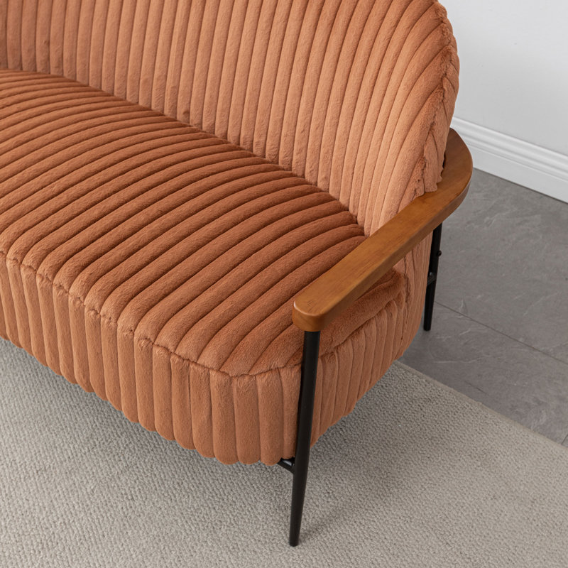 Megham Tufted Upholstered Sofa With Iron Legs, Orange
