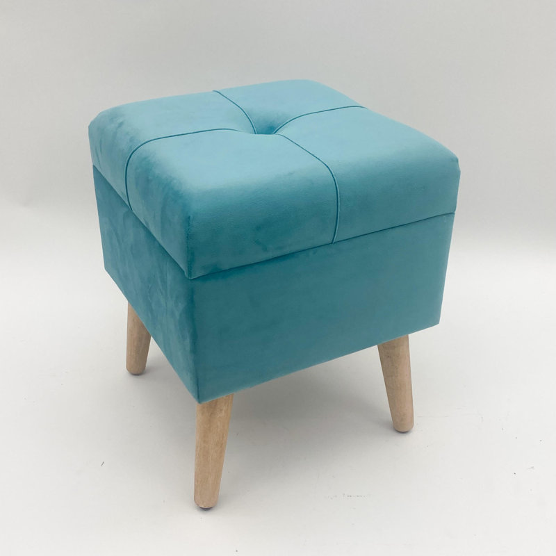 Bourquin 33Cm Velvet Square Footstool, Blue