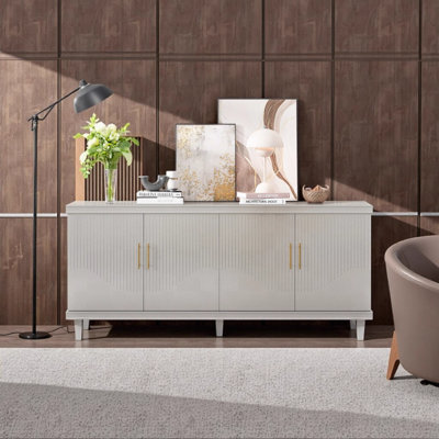 70.07" Large 4-Door Storage Cabinet with Adjustable Shelves, Champagne - Solid Wood & MDF for Living Room, Kitchen, Bedroom, Corridor