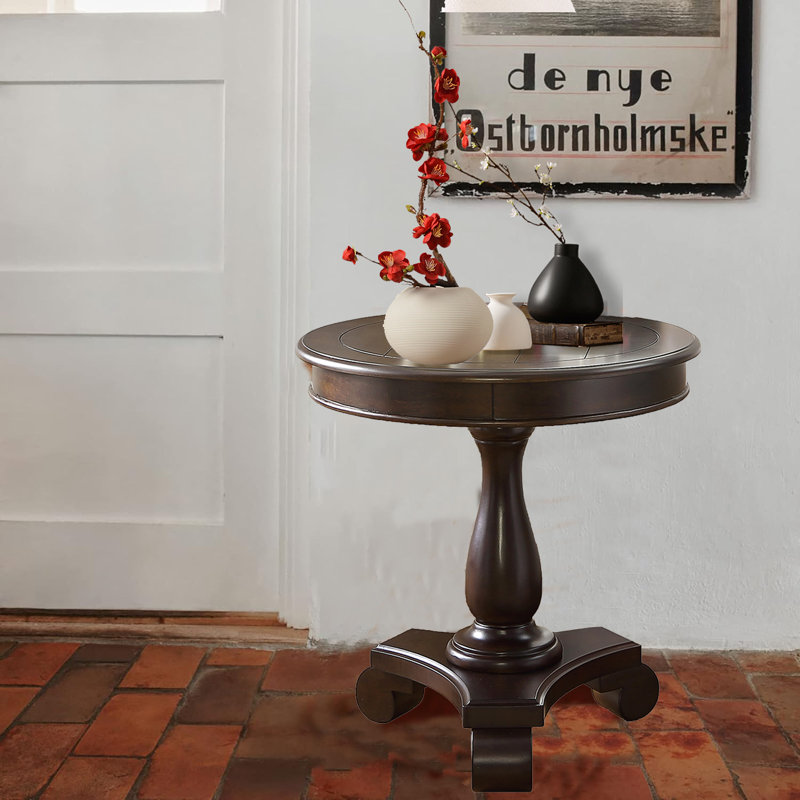 Table d'appoint ronde à piédestal en bois, Espresso