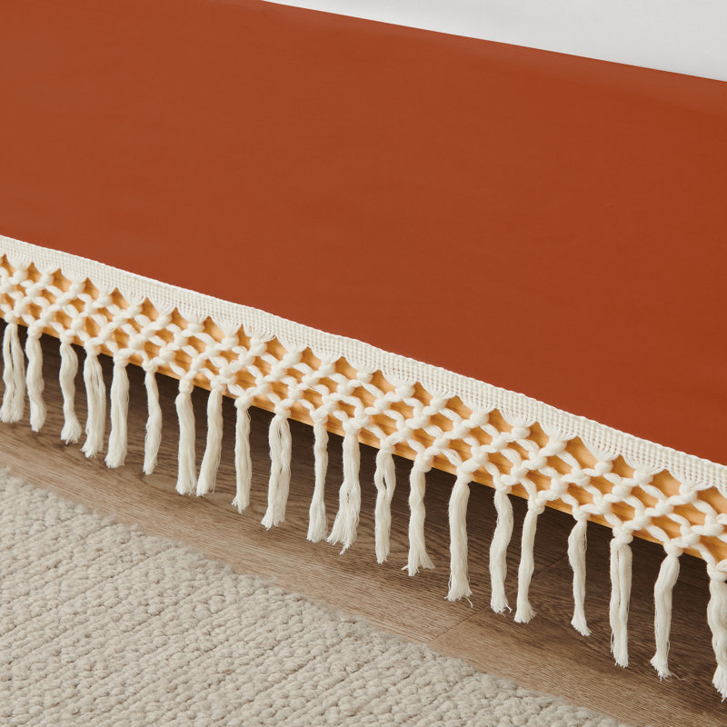 Boho Floral Wildflower Solid Rust Orange 14" Bed Skirt