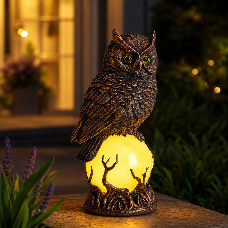 Statue de jardin hibou solaire 8,26 "avec orbe lumineux DEL