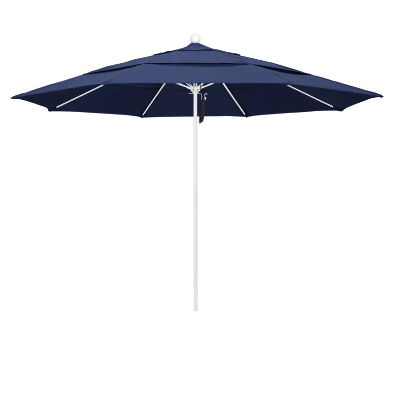 Parasol de marché 11 pi Hibo, Blanc mat, Bleu marine-oléfine