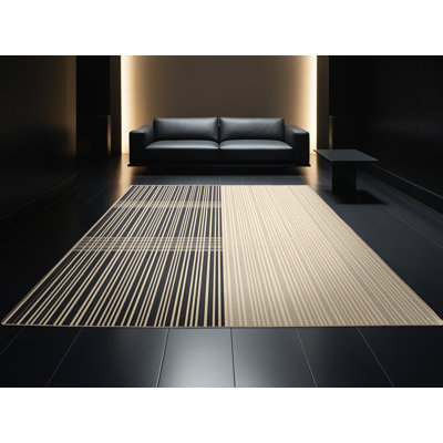 Tapis beige lavable à la machine à motif géométrique minimaliste Paizlea