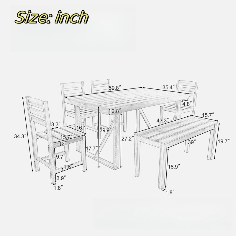 Nathenial Rectangular 6 - Person Long Dining Set, Brown