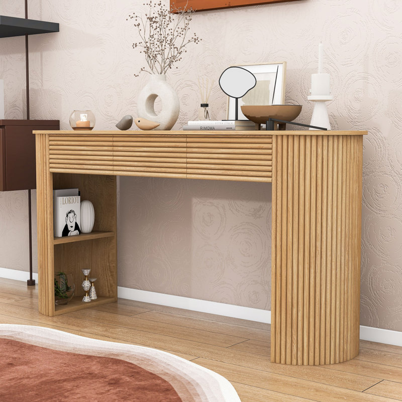 Elegant Entryway Console Table with Smart Storage Solutions, Natural