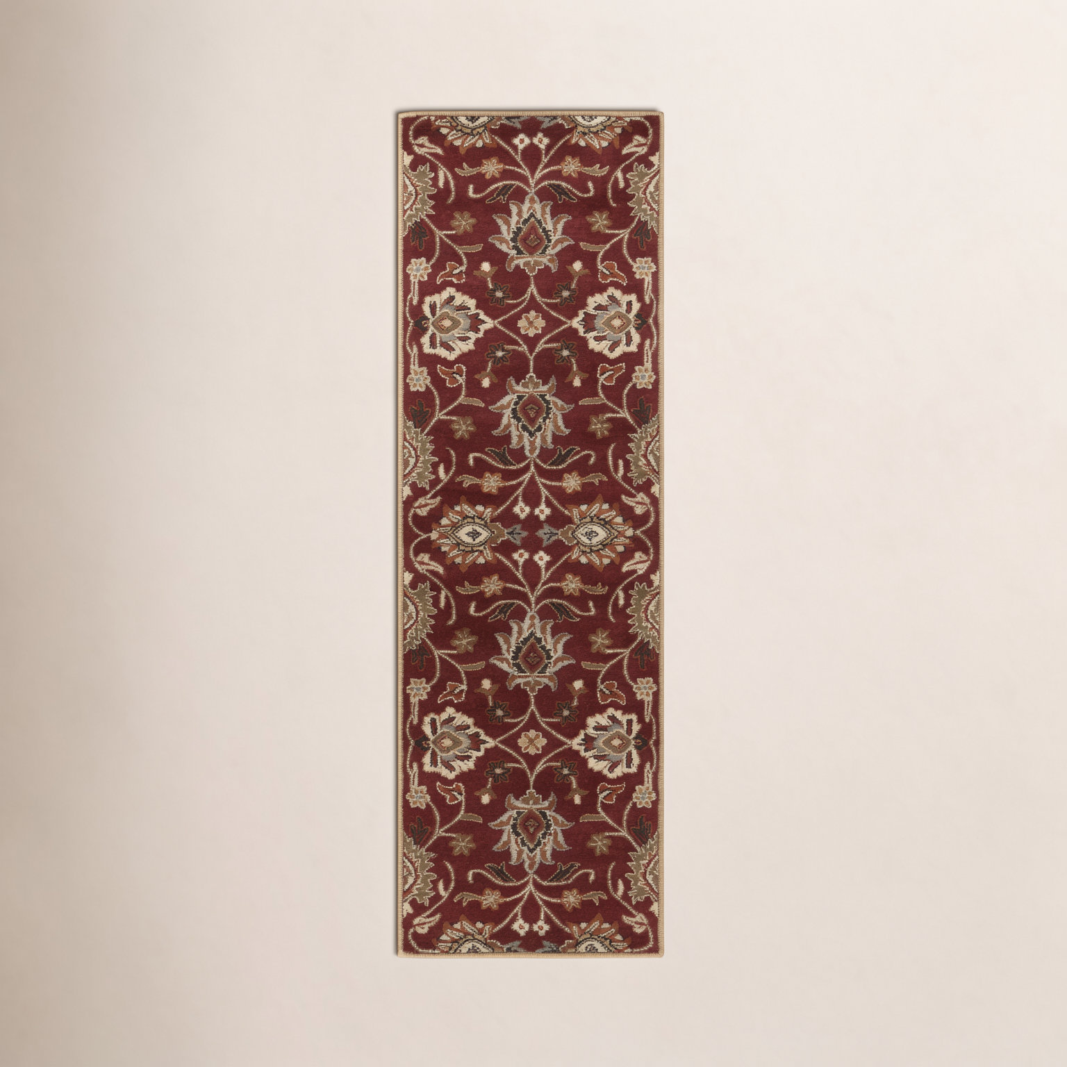 Arden Burgundy Hand-Tufted Wool Floral Rug, Rectangle 3' x 12'