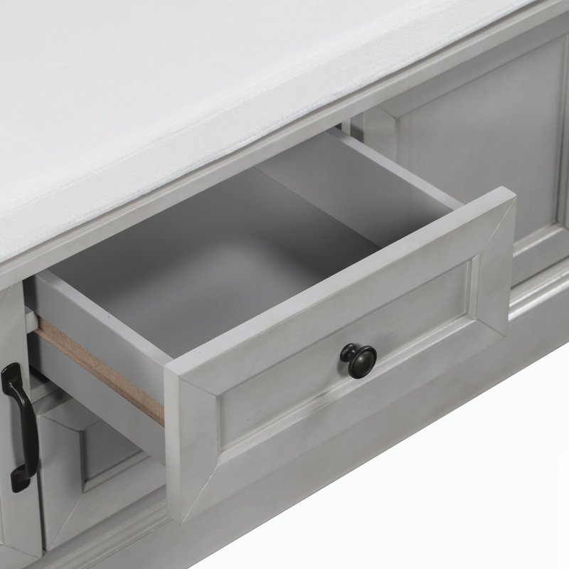 Banc de rangement avec 2 tiroirs et 2 armoires, banc à chaussures avec coussin amovible, Grey Wash