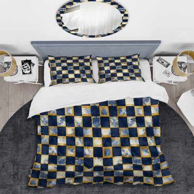 Blue Yellow Gingham Print IV - Modern Duvet Cover Set