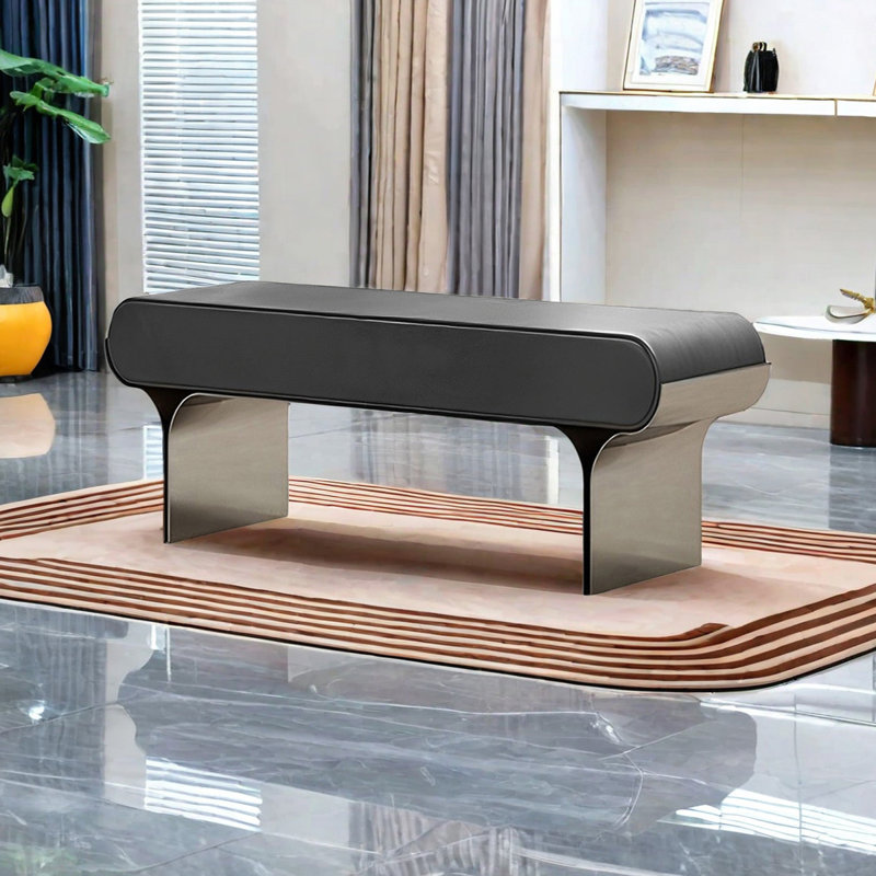 Toriona Faux Leather Upholstered Bench, 17.71" H x 55.11" W x 15.74" D, Dark Gray