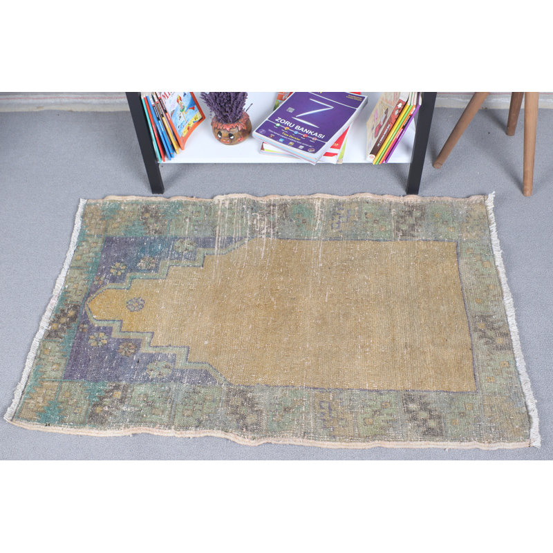 Handwoven Antique Turkish Rug Prayer Mat With Ethnic Design For Bohemian Decor Accent Piece