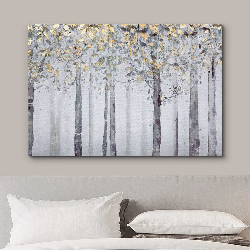 Abstrait, forêt, feuille d'or, pastel, hiver, ferme, arbre, nature, désert, illustrations, art rustique, Toile tendue
