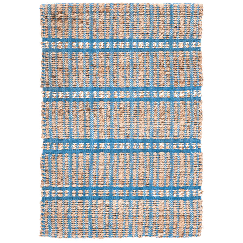 Oullins Natural Fiber Flat Weave Jute/Cotton Striped Rug in Blue/Natural, Rectangle 3' x 5'