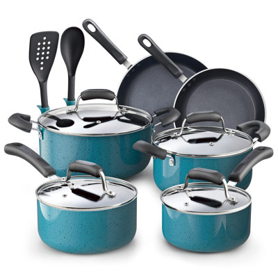 Batterie de cuisine antiadhésive pour casseroles et poêles Cook N Home Professional, ensemble de cuisine avec poêles à frire et casseroles, compatible avec induction, 12 pièces, turquoise