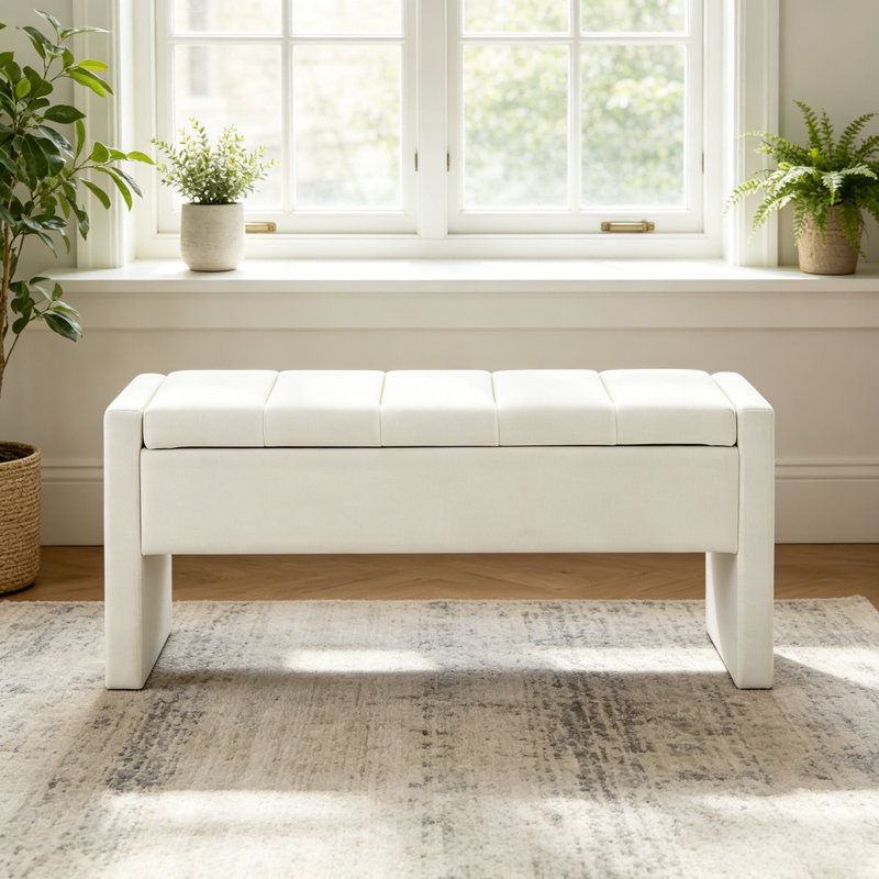 Banc de meuble-lavabo rembourré avec rangement, Blanc