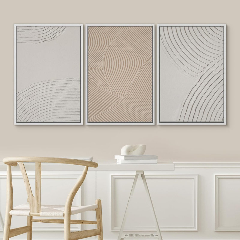 "Geometric Pastel Spiral Circles Shapes", illustrations abstraites encadrées sur toile, 3 pièces, Cadre blanc