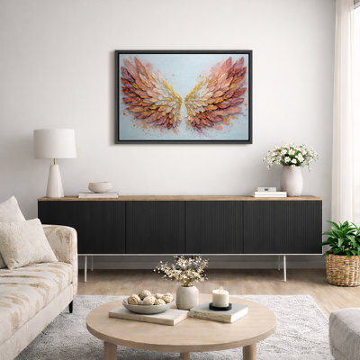 Abstract Feather Wings Artwork, Warm Colour Angel Wings Living Room Pictures, Framed Canvas Giclee Print Wall Art