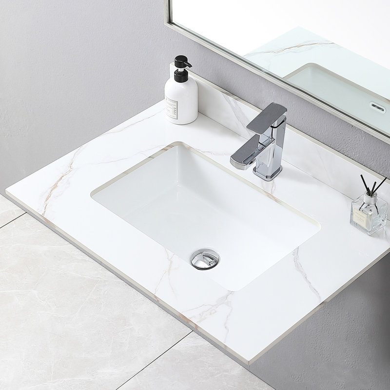 Dessus de meuble-lavabo or 31 pouces avec pierre frittée - Élégant évier encastré et dosseret