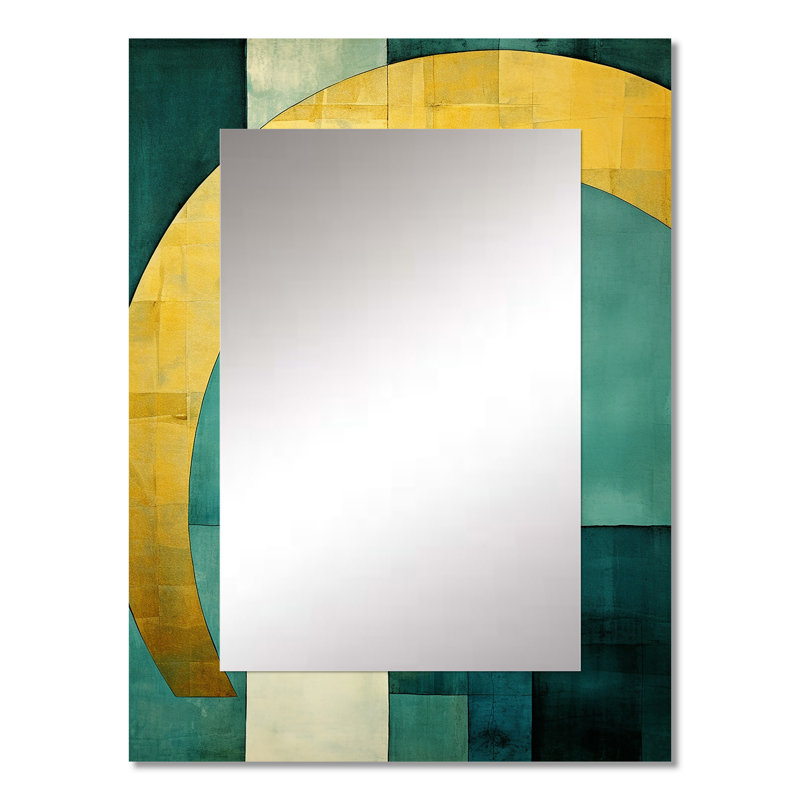Emerald and Golden Arches I - grand miroir mural à formes abstraites, miroir décoratif doré, impression sur métal