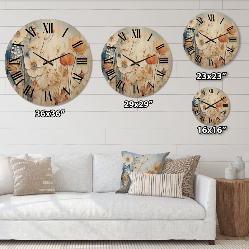 Horloge murale jaune surdimensionnée jaune Botanical Collage I - Abstract Botanicals, Très grand