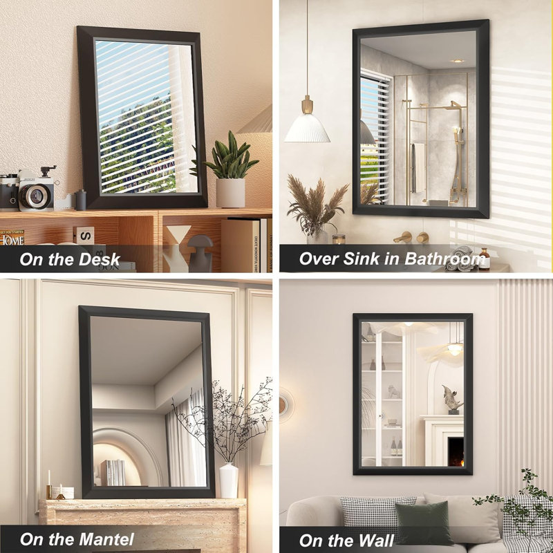 Molly Tempered Glass Metal Beveled Framed Wall Mounted Vanity Rectangular Mirror, 55" x 32", Black