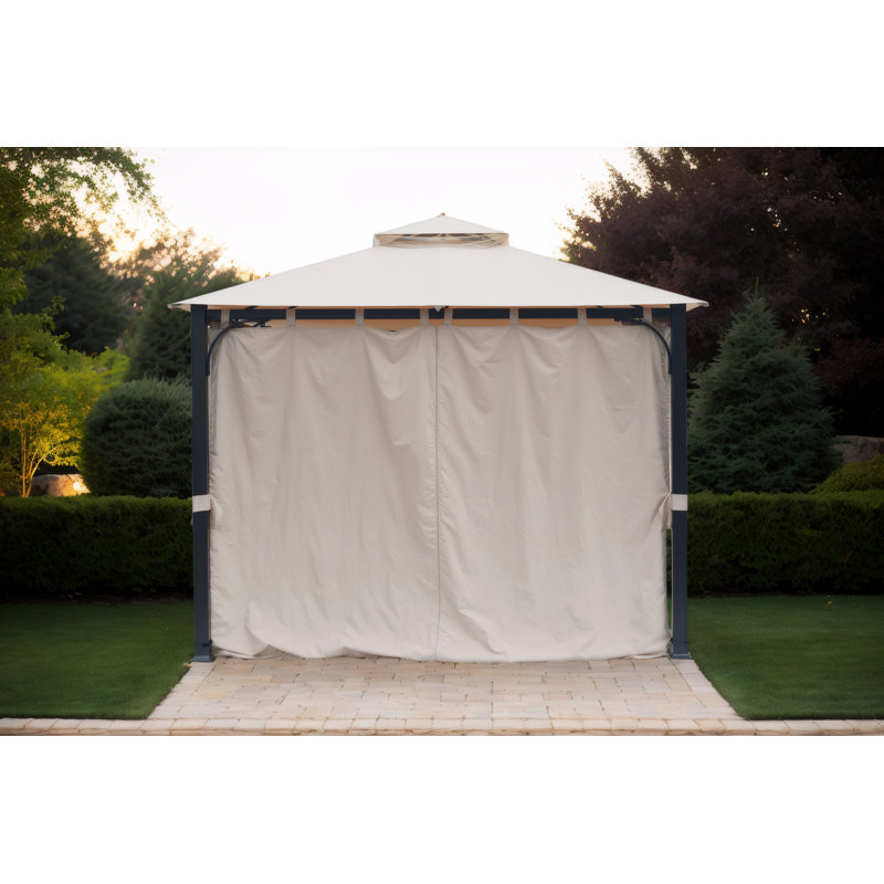 Heavy Duty 10x10 FT Metal Gazebo with Mosquito Net & Sunshade Curtains, Double Roof Canopy for Patio, Backyard, Garden - Galvanized Steel Design