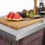 Armoire décorative avec plateau en acier inoxydable, îlot de cuisine extérieur avec table de barbecue pliable