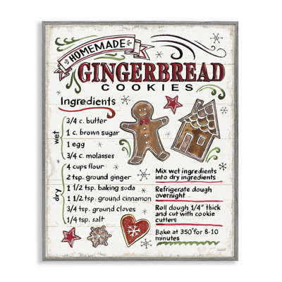 Homemade Gingerbread Cookies Holiday Cooking Instructions XXL Black Framed Giclee Texturized Art By Anne Tavoletti