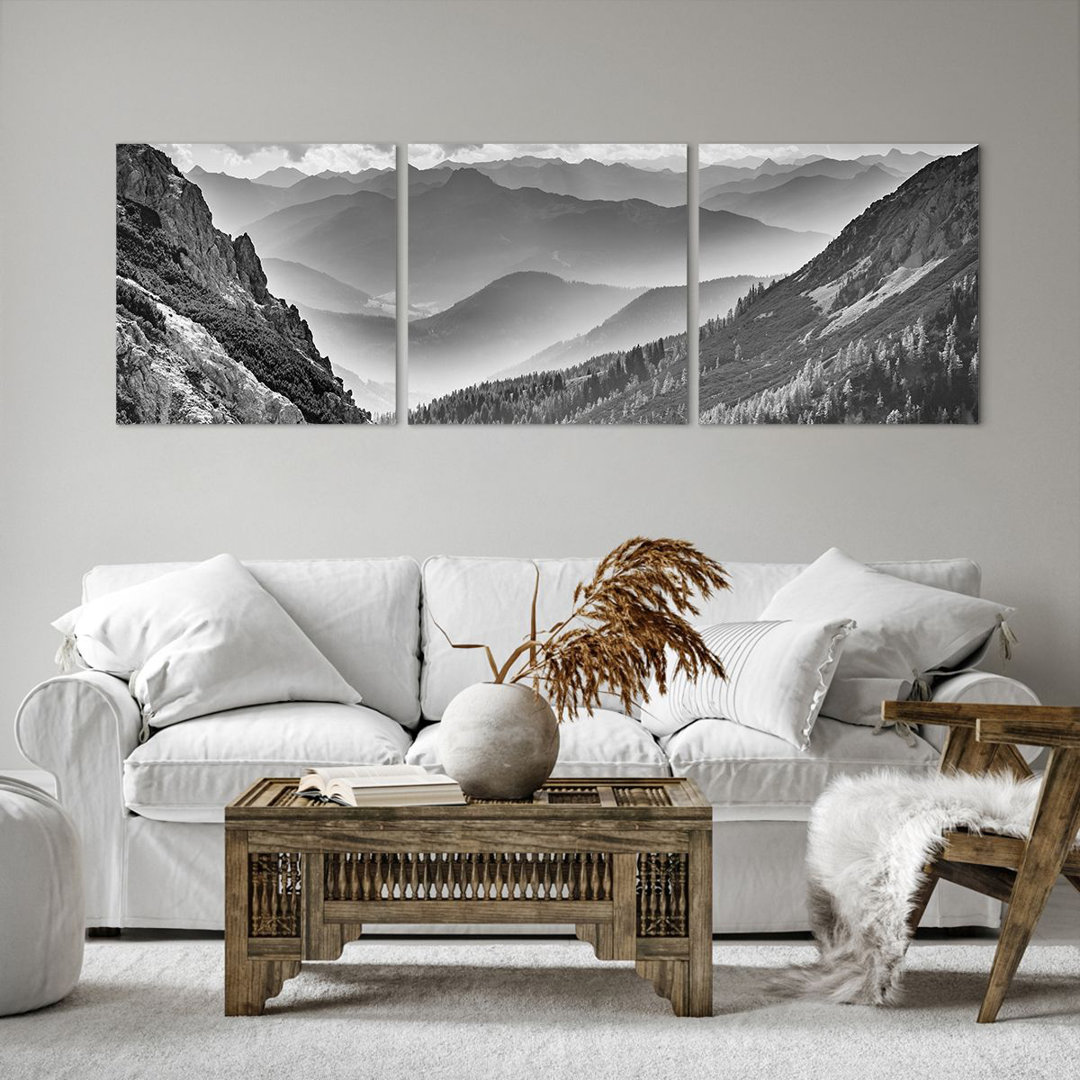 3-tlg. Leinwandbilder-Set Black and White Landscape Mountains