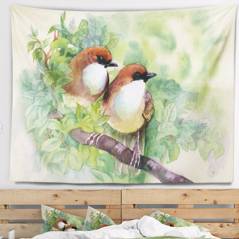 Tapisserie animaux oiseaux de printemps, H 50 po x l 60 po