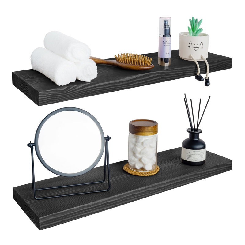 Solid Wood Floating Shelves，Rustic Wooden Wall Shelves, Black, 1.25" H x 30" W x 6.7" D