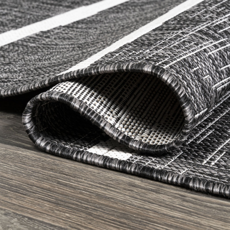 Siegert Berber Stripe Black/Ivory Indoor/Outdoor Rug, Rectangle 7'9" x 10'