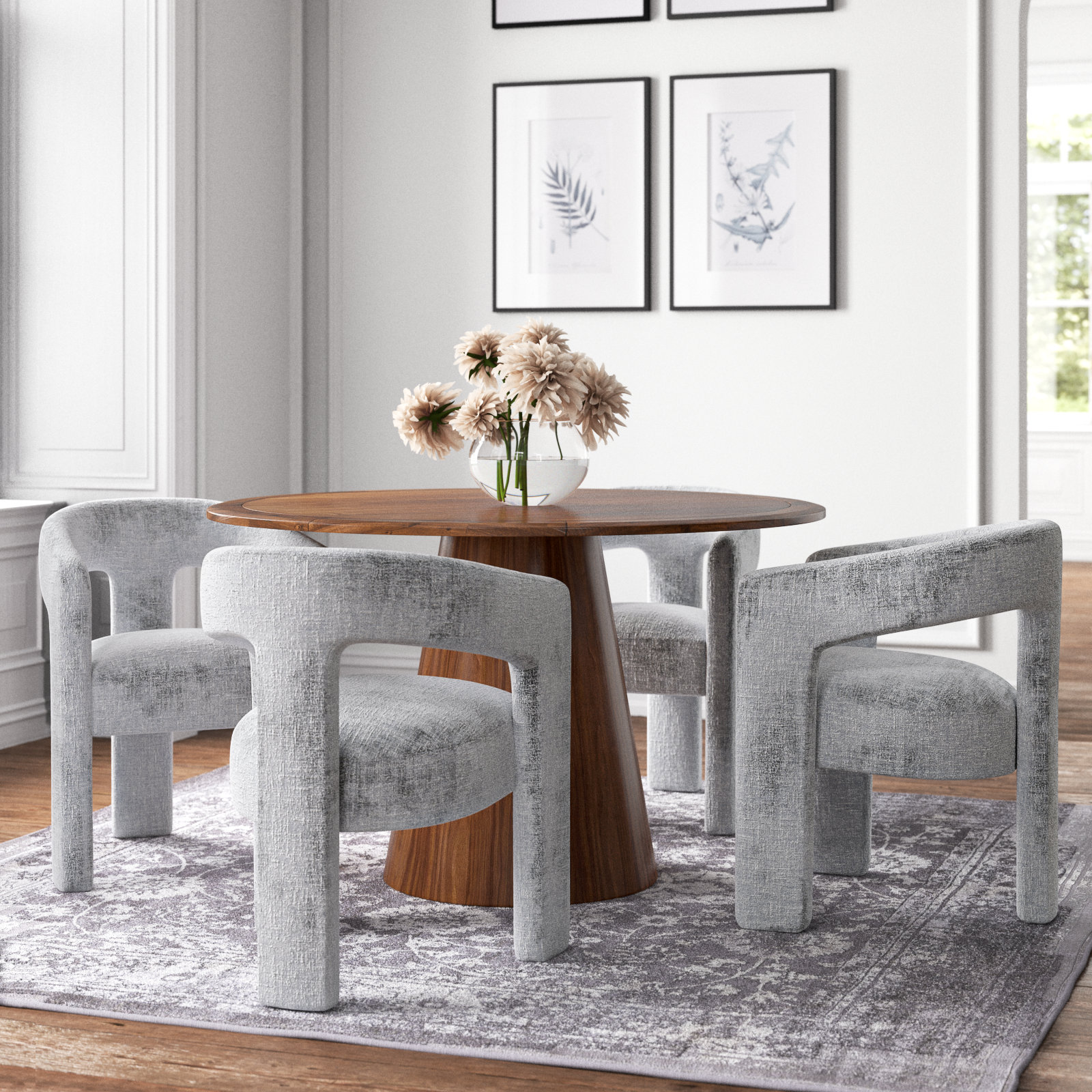 Darlington Dining Table Set, Gwen Gray Microsuede, Walnut