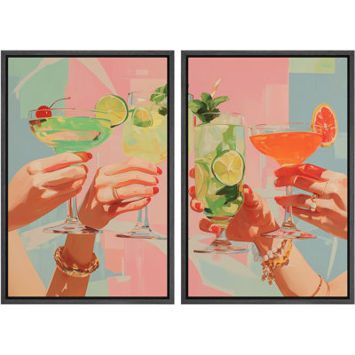 Vibrant Cocktail Party Artwork, Summer Drink Celebration Pictures, Framed Canvas Giclee Print Wall Art