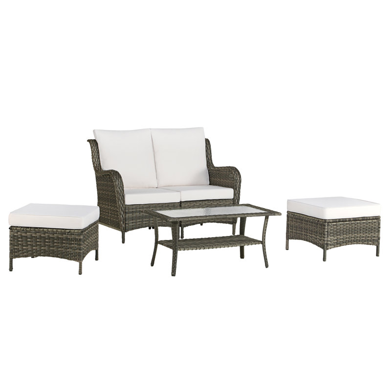 2 - Person Seating Group with Cushions, Beige, Greyish Brown