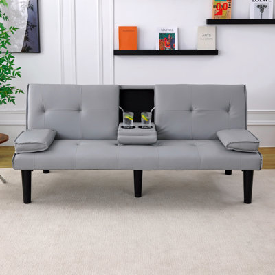 The 67-Inch Light Gray Pvc Multi-Functional Sofa Bed, With A Foldable And Cup Holder Design, Makes It Extremely Convenient To Turn The Living Room Into A Guest Room