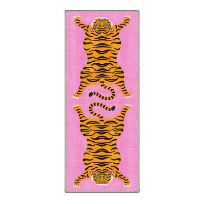 Tigris Animal Print Machine Washable Pink / Yellow / Black Indoor Area Rug with Non-Slip Backing