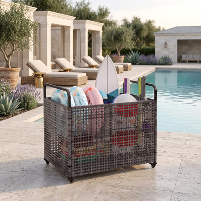 34 po x 26 po x 36 po. Panier de rangement en osier avec poignées et couvercle, grand coffre de rangement décoratif tissé pour patio