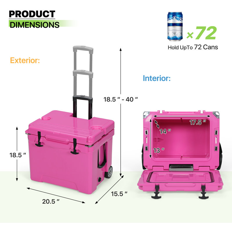 White 42 Quart Rolling Cooler with Wheels and Handle