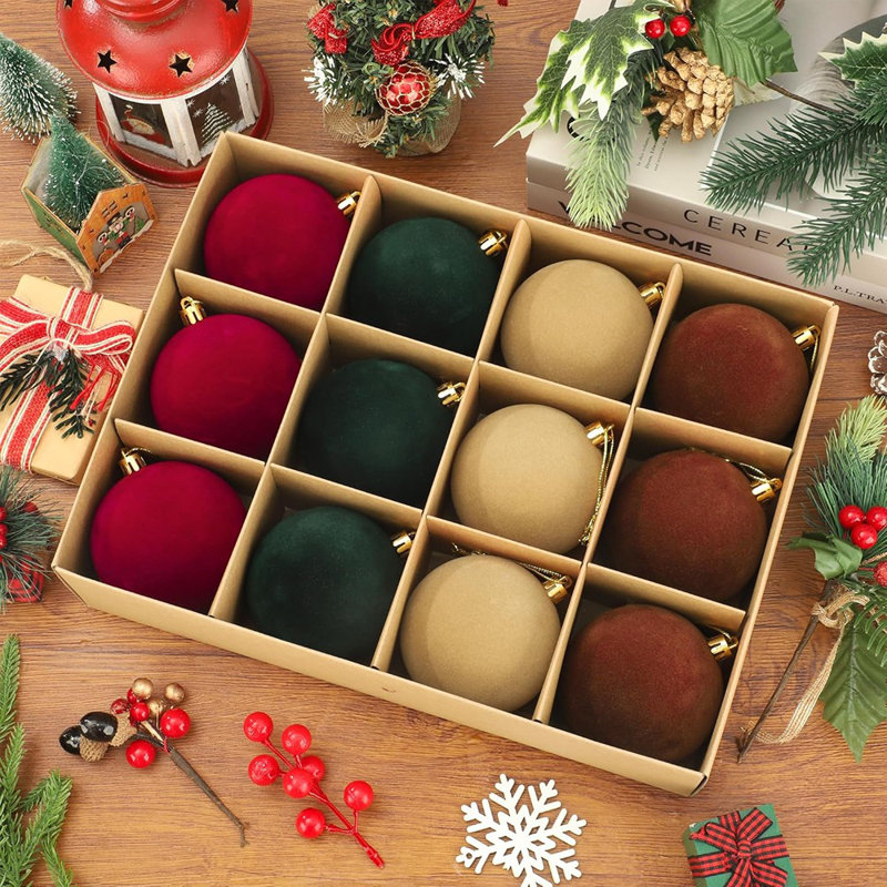 Ensemble de 44 décorations de Noël en forme de boule d'elfe rouge et vert - Décorations d'arbre de Noël scintillantes incassables pour les fêtes