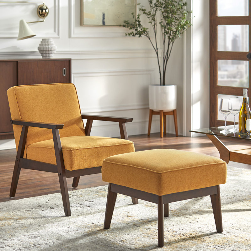 Fauteuil rembourré avec repose-pieds Berthiaume, Polyester jaune