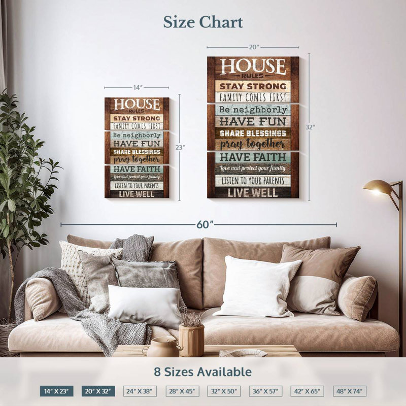 Kema Inspirational House Rules Typography Wall Sign, 32" H x 20" W