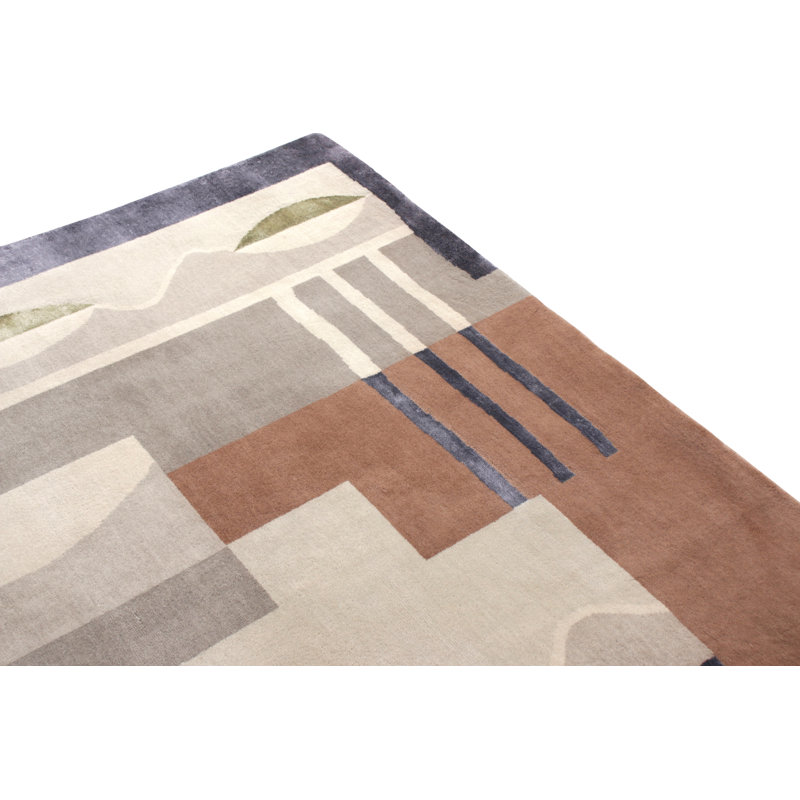 Rug & Kilim’S French Art Deco Rug In Silver-Gray And Brown Geometric Patterns, Rectangle 12' x 18'