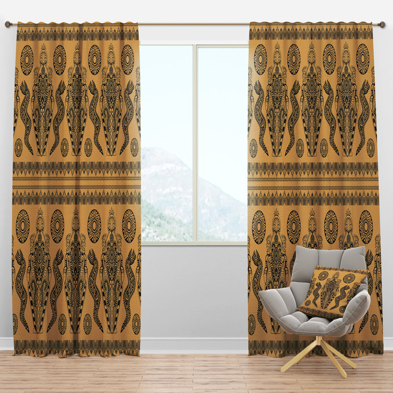 Panneau de rideau simple semi-diaphane avec passe-tringle Tropical Ethnic, l 52 po x L 120 po