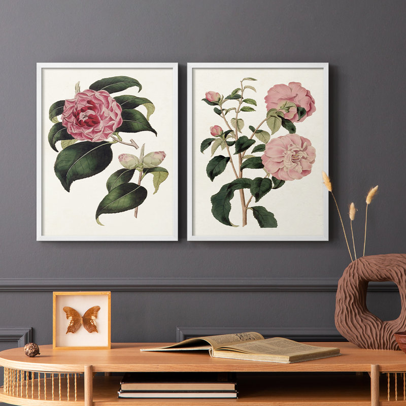 «Pink Floral Mix III» - reproduction encadrée de qualité supérieure - prête à être accrochée - aucun clou requis - aucun clou requis