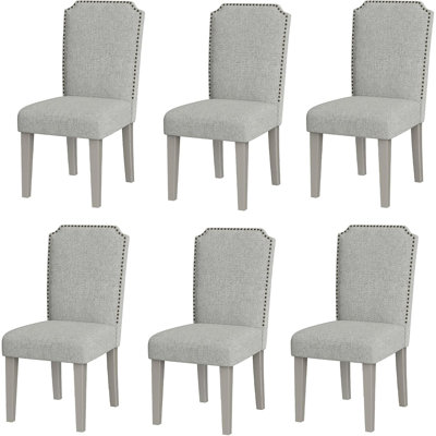 Ensemble de chaises de salle à manger rembourrées 6 pièces, chaises d'appoint à structure en bois avec dossier haut rembourré, chaises en tissu à garniture cloutée pour la cuisine, la salle à manger et le restaurant