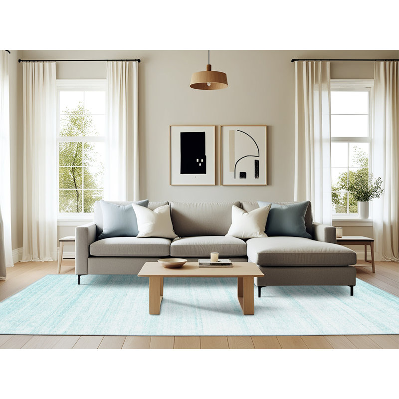 Tapis bleu ciel contemporain, Rectangle 6 pi x 9 pi