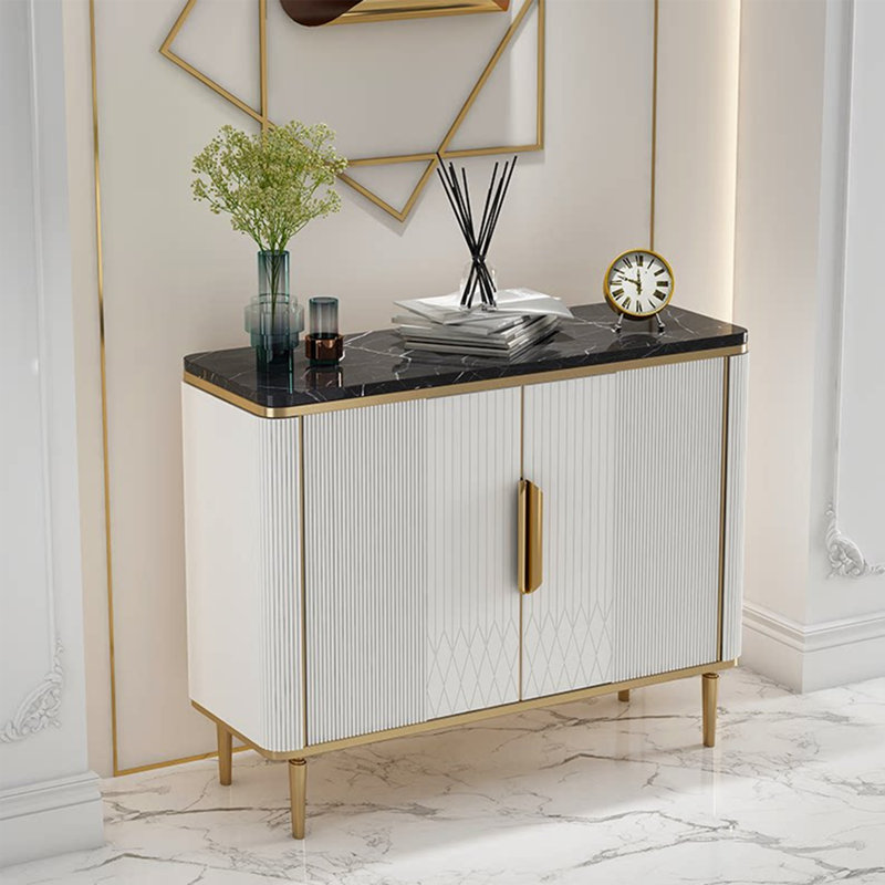 Armoire de hall d'entrée de style luxueux, Blanc, 35.43" H x 39.37" W x 11.81" D