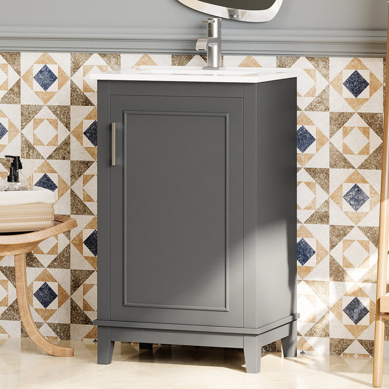 Bathroom Vanity Cabinet 20", Contemporary Style, Ceramic Basin, Sufficient Storage, Soft Close Door 20*14.5*33.3 With Basin - Legs
