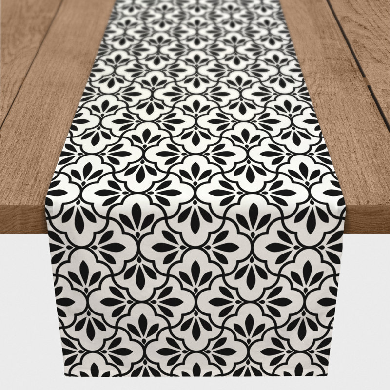 Geometric Table Runner, 90" x 16", Black